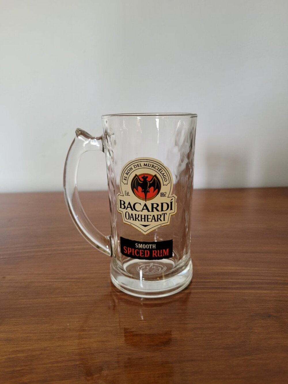 Bacardi Oakheart Mug Smooth Spiced Rum Glass 6" 12oz Stein